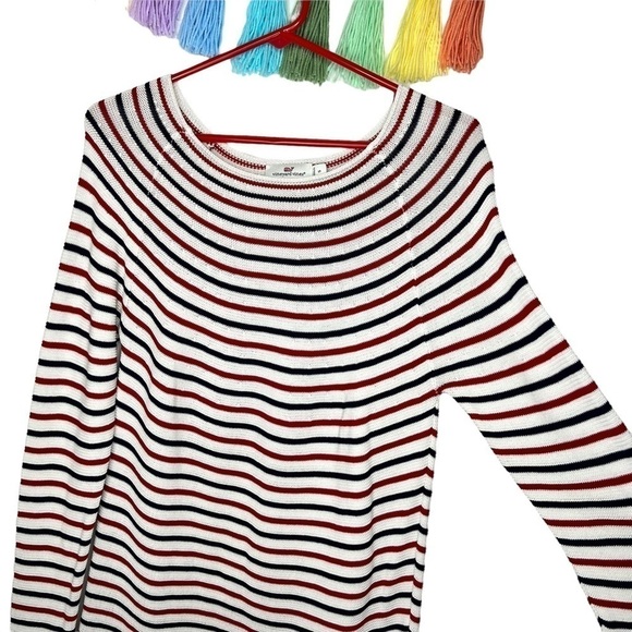 Vineyard Vines Coastal Red White Blue Stripe Boatneck Pull On Knit Sweater Small - Picture 4 of 12